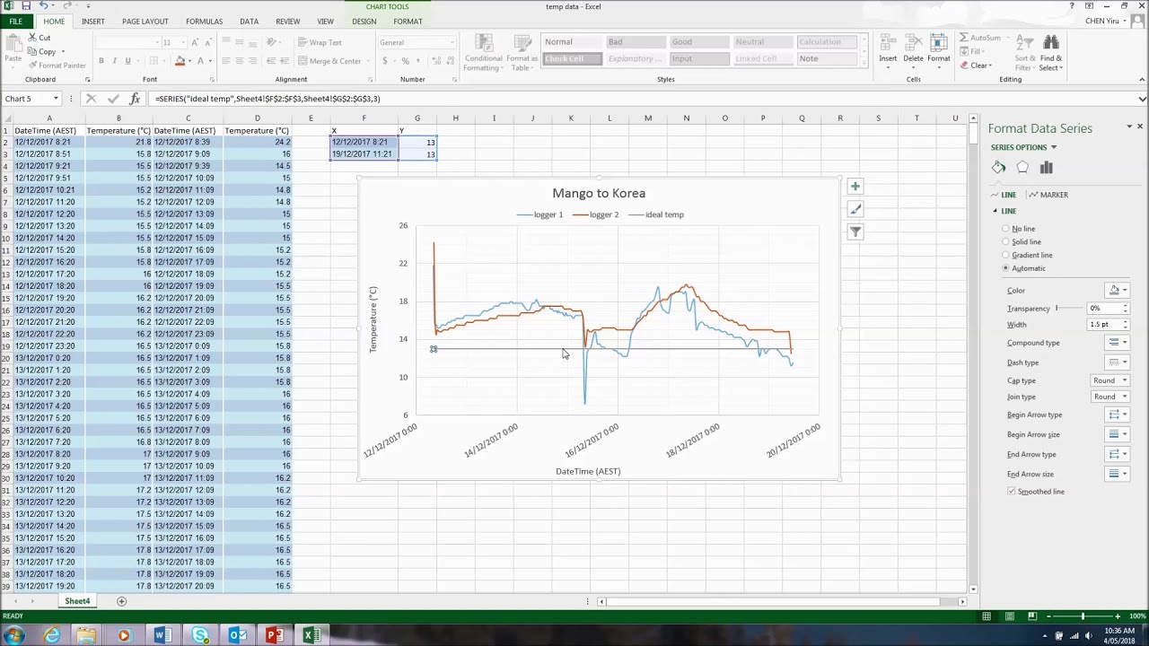 How to re-graph temperature data in Excel 2013