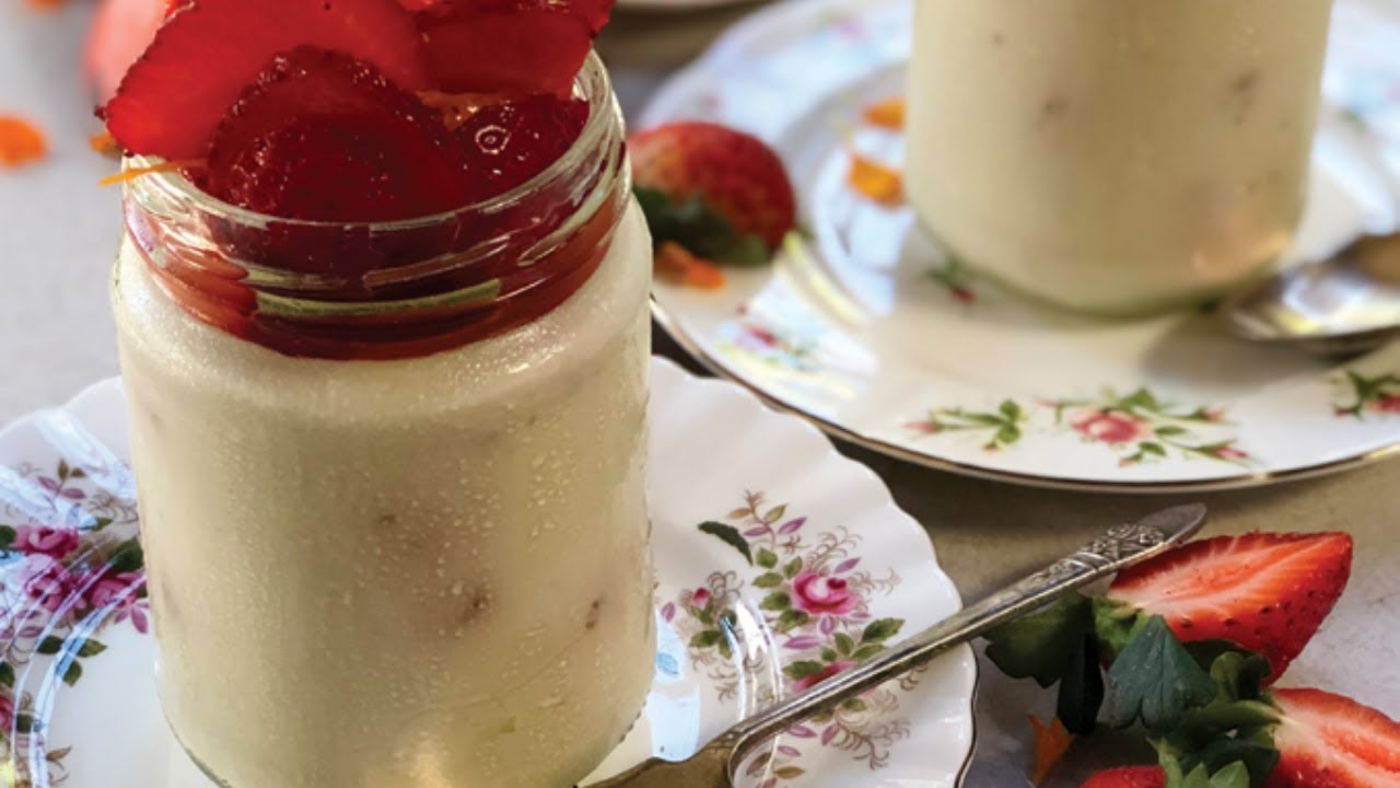 Strawberry yoghurt and vanilla panna cotta recipe