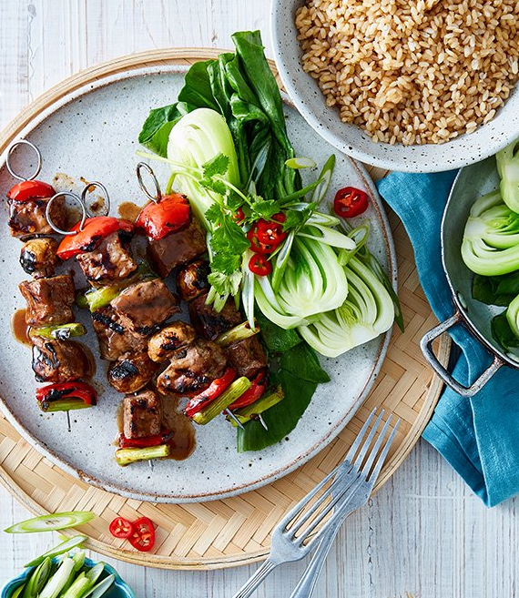 Brilliant beef, mushroom and oyster sauce kebabs