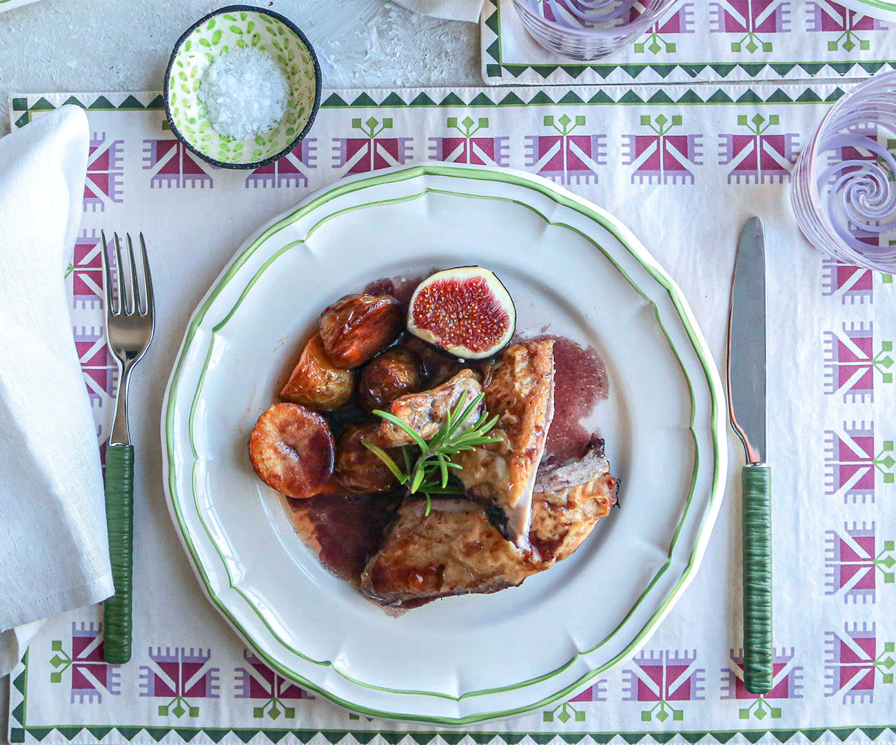 How to make roast chicken with port and figs, served with hispi cabbage and garlic-roasted potatoes