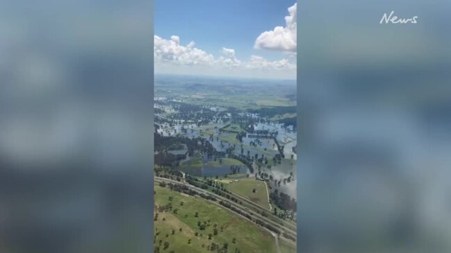 Aerial footage of the Murray River in flood