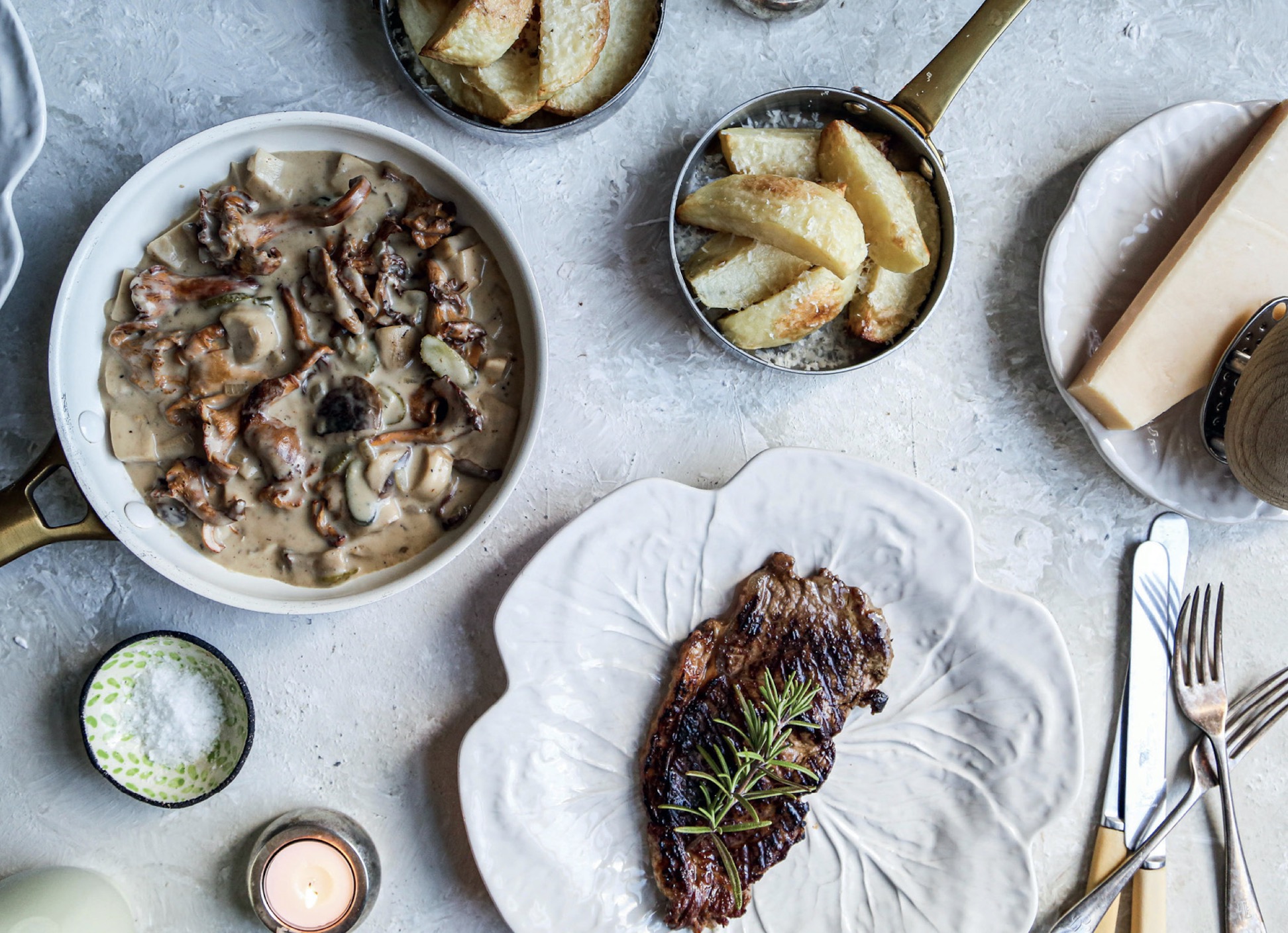 Recipe: Venison stroganoff with girolles, truffle and Parmesan-roasted potatoes