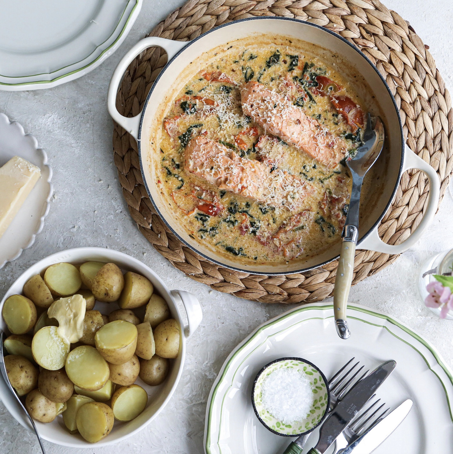 A superb salmon dish to bring out the best in the new crop of Jersey Royals