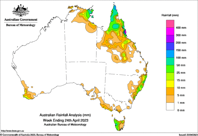 Weekly rainfall update + rainfall outlook 26 Apr 2023