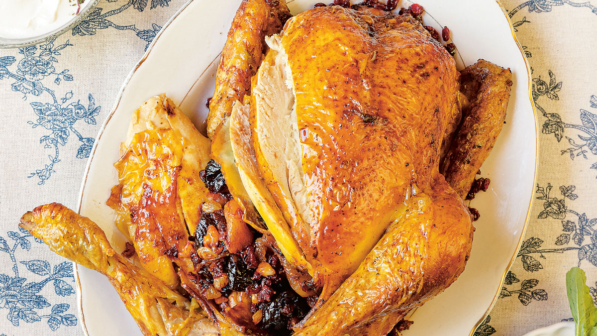 Saffron Roast Chicken Stuffed with Dried Fruit Recipe