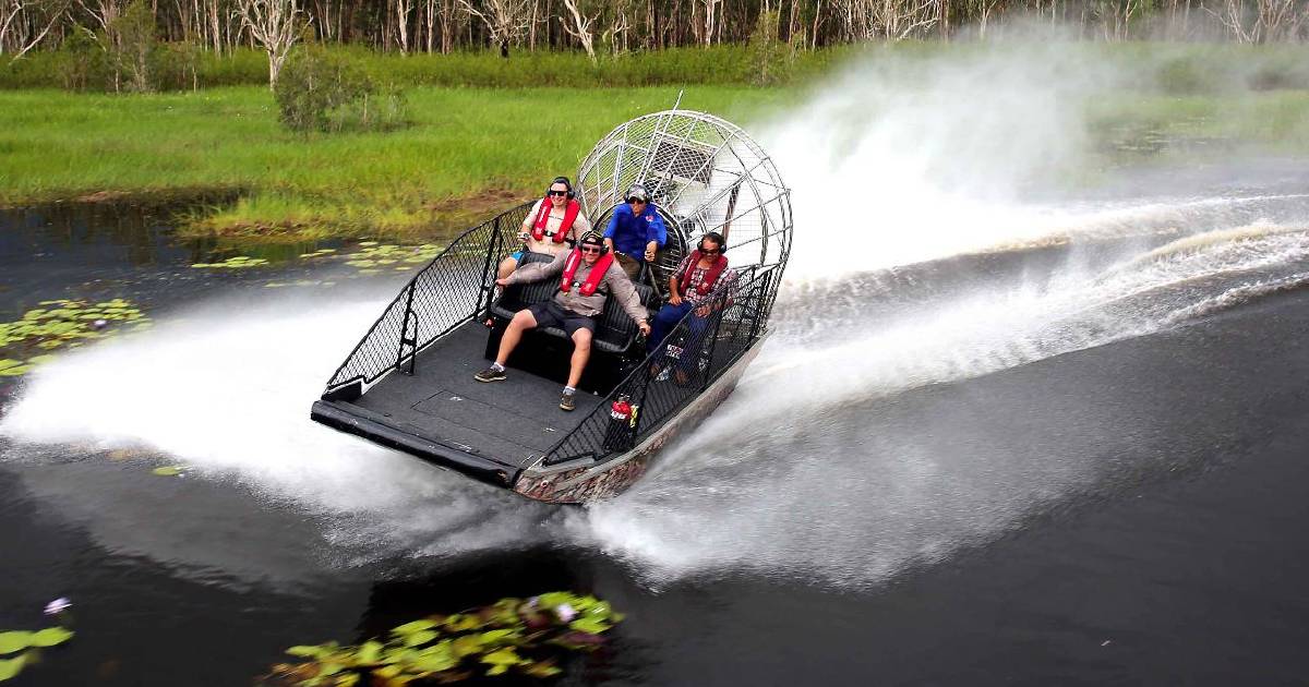 Two hospitalised after Outback Wrangler airboat crash in croc-infested water