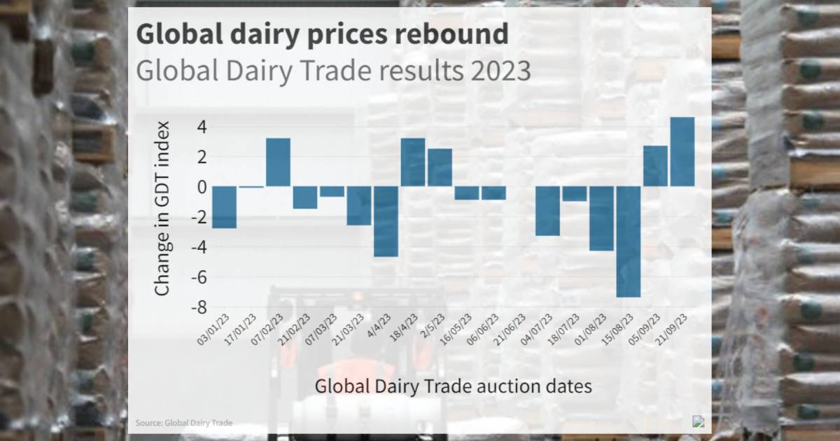 Global dairy prices bounce again with 4.6 per cent lift