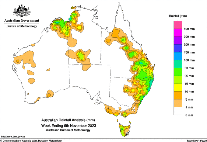 Weekly rainfall update + rainfall outlook 7 November 2023