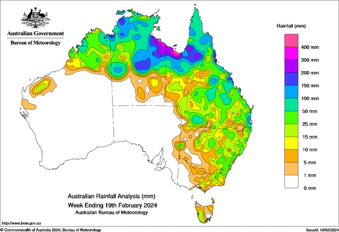 Weekly rainfall update + rainfall outlook 20 Feb 2024