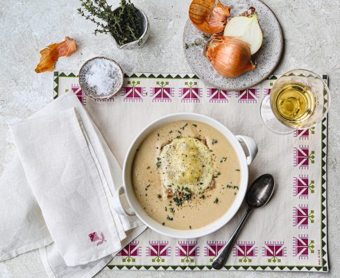 A Continental winter warmer: creamy onion soup with caramelised-onion toast