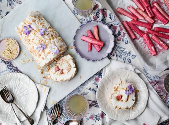 A rhubarb and marmalade meringue roulade to set tongues wagging